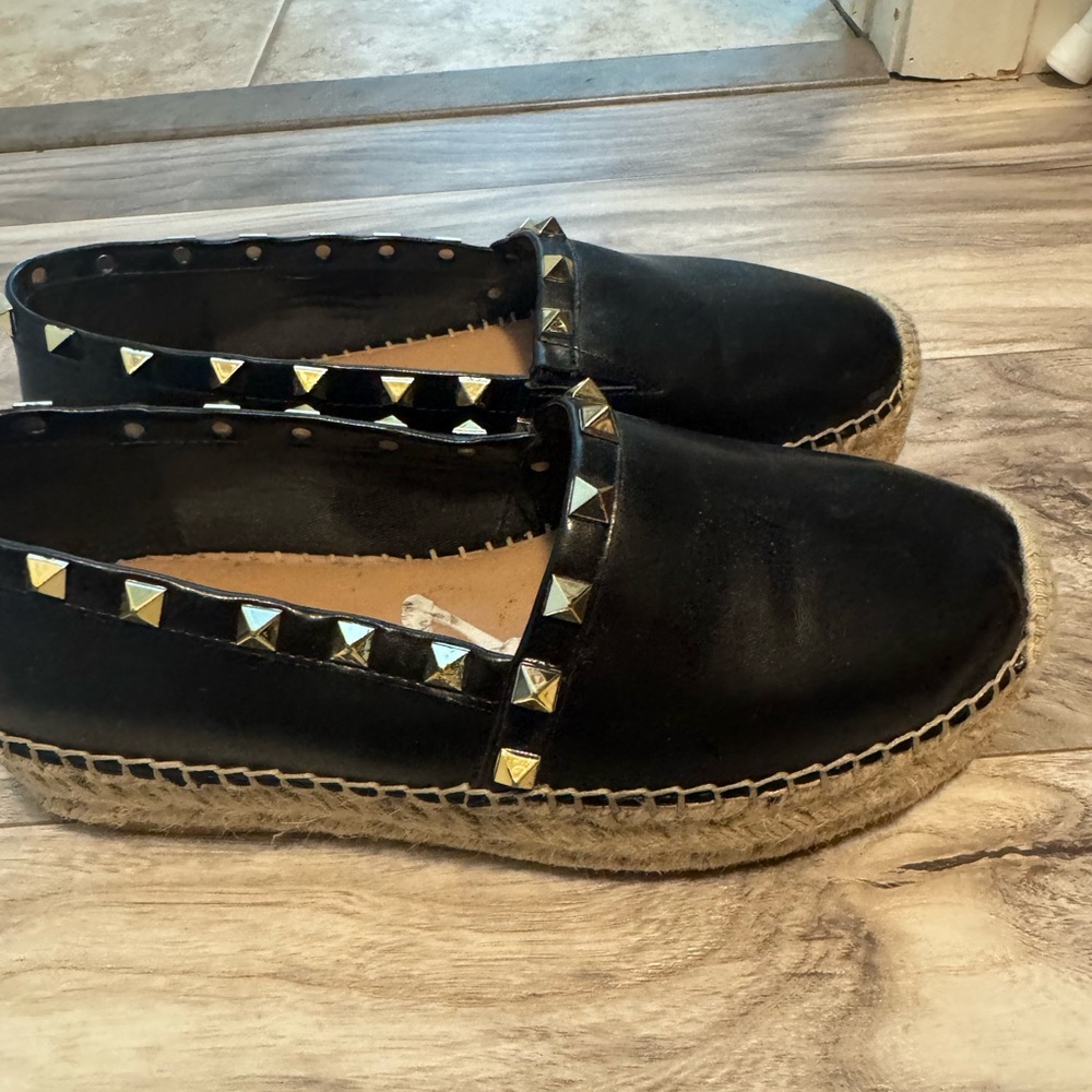 Steven NY Black Espadrille Flats with Studded Detail